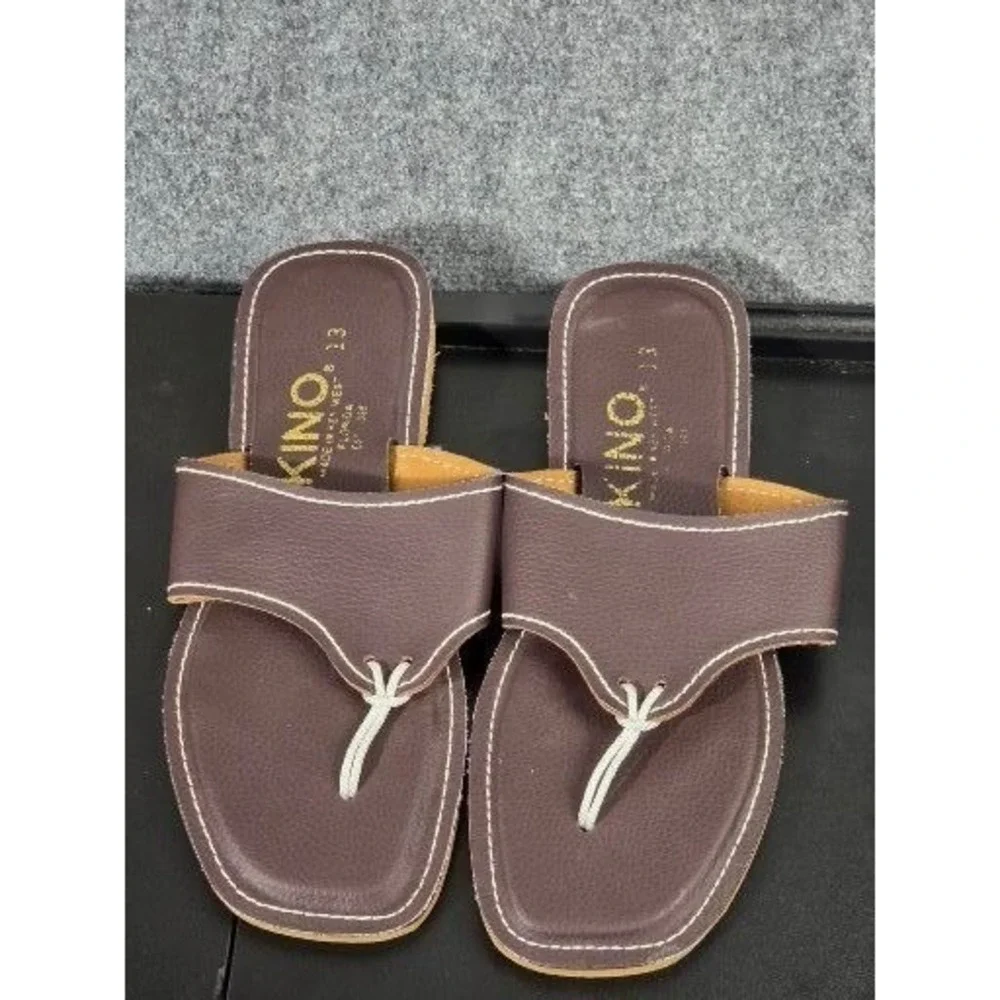 Kino Sandals Unisex 13 Brown Leather Thong Slides Key West Handmade Square Toe